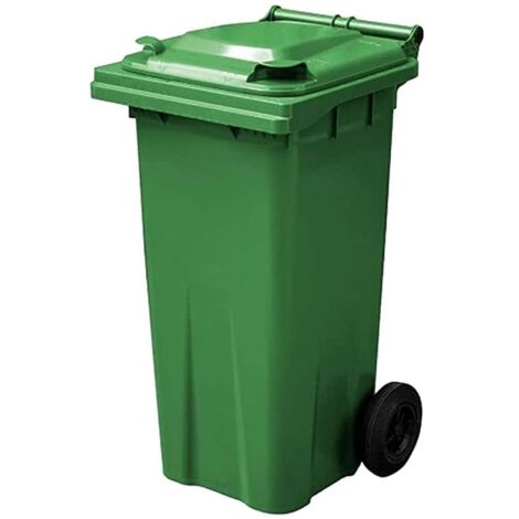 1 x 140L Grey Compact Sized Waste Recycling Wheelie Bins With Strong Rubber Wheels & Lids