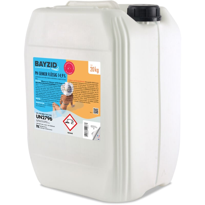 Bayzid - 20 Kg ® pH moins liquide 14,9% Réducteur de pH liquide à effet rapide