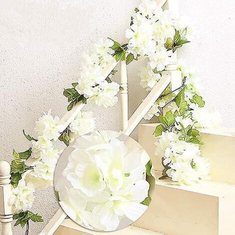 1 X 235cm Guirlande De Fleurs De Cerisier En Rotin Pour La Maison, Le Jardin, La Clture, La Dcoration De Nol, Le Mariage - Blanc
