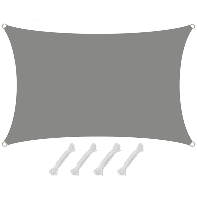 1 x 2m Voile d'Ombrage Etanche - Toile Ombrage Rectangulaire - Voile Rectangle - grau