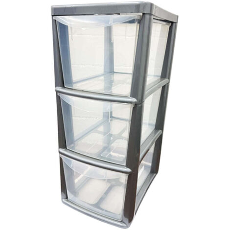 1 x 3 Silver Drawer Storage Tower Units With Clear Spacious Drawers