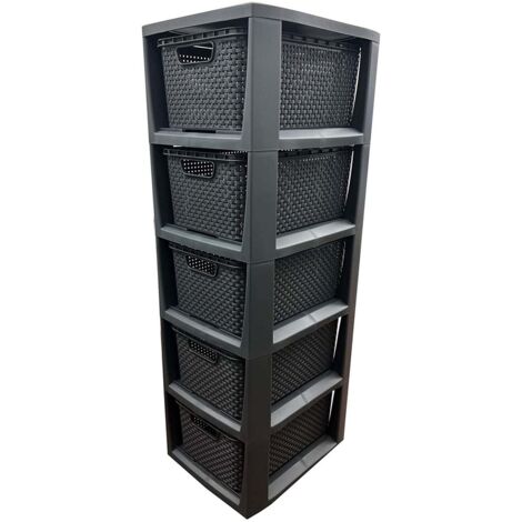 1 x 4 Grey Stylish Rattan Effect Storage Tower Commode Baskets