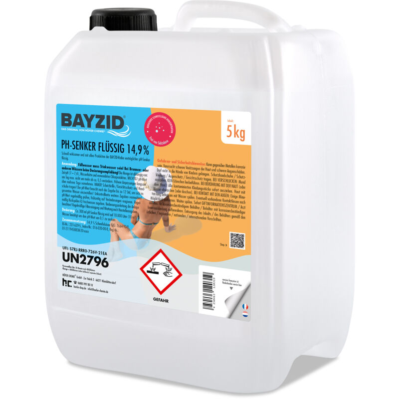 5 kg de réducteur de pH Bayzid moins 14,9% de Höfer Chemie pour piscines et piscines pour abaisser la valeur du pH