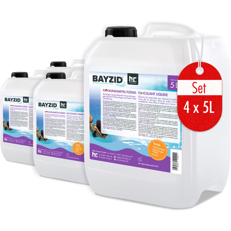 Höfer Chemie Gmbh - Höfer Chemie bayzid® 4 x 5 l (20 l) Floculant Liquide pour Piscine - Clarifiant Ultra - Efficace pour Eau Limpide, Compatible