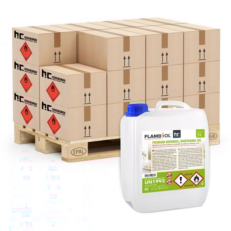 Höfer Chemie 5 L FLAMBIOL® Premium Brenngel für Brenngel Dekofeuer, Lampe und Kamine - NEUE REZEPTUR DICKFLÜSSIGES GEL