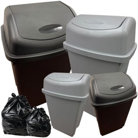 1 x 50L Black TU Home Kitchen Office Plastic Waste Bins With Swing Lids