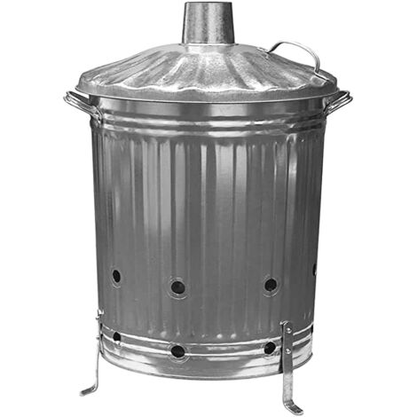 1 x 90L Incinerator Galvanized Metal Heavy Duty Fire Burning Incinerators With Lid & Handles
