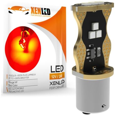1 x AMPOULE P21/5W LED Canbus 270/350 Lms XENLED - ROUGE - 1157 BAY15D - 9/24Vdc Sans erreur OBC