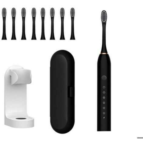 1 x brosse à dents électrique noire avec minuterie intelligente, blanchiment, nettoyage sonique puissant, 6 modes, 8 têtes de br