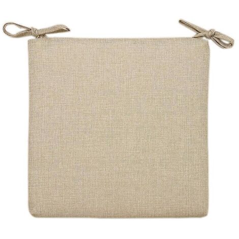 1 X Coussin De Chaise D't En Coton Lin Beige - 40 X 40 X 4 Cm - Aspect Lin Uni - Rsistant Aux Taches Et  L'eau - Avec Sangle De Fixation