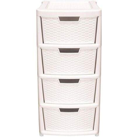 1 x Cream Rattan 4 Drawer Plastic Storage Modular Tower Unit