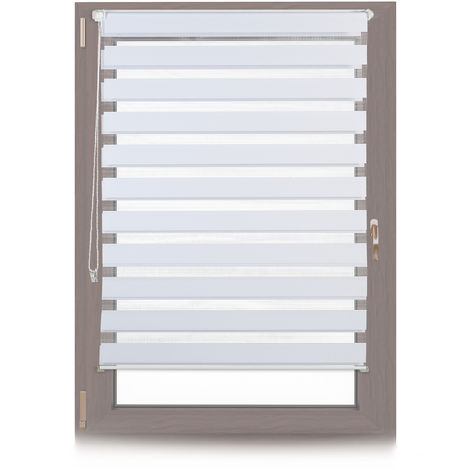 1 x Doppelrollo Klemmfix ohne bohren, Seitenzugrollo mit Streifen, Duo-Rollo für Fenster, Stoff 106x156 cm, weiß