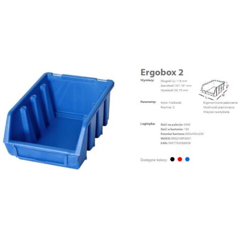 1 x Ergo M Bleu boîtes empilables de boîte de rangement de plastique 116x161x75