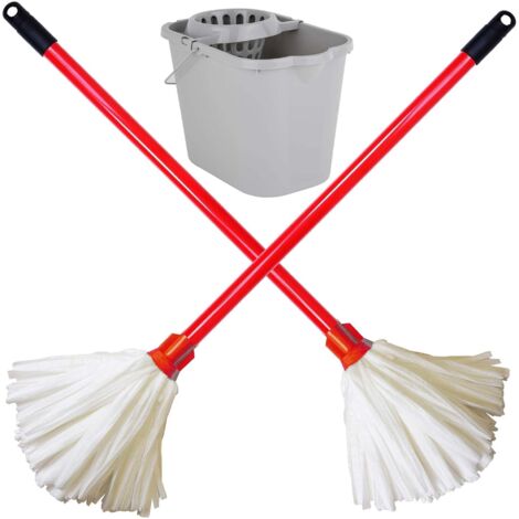 1 x Flock Strip Floor Mop Set Super Absorbent With Flock Head & Handle & 2.6L Gallon Bucket