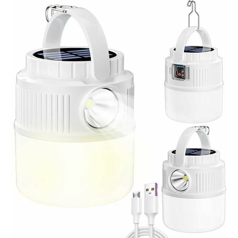 SNQ - 1 x Lampe de camping à led alimentée par énergie solaire, rechargeable par usb, source lumineuse portable à 4 modes, étanche et à double led,