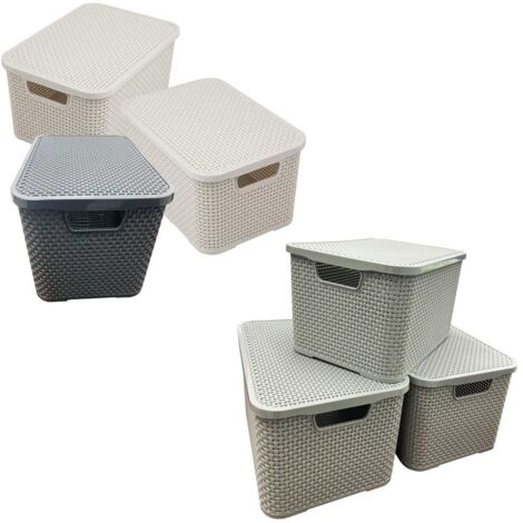 1 x Light Grey Nature Inspired Home & Office Rattan Effect Storage Baskets With Lids