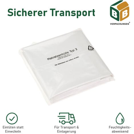 BB-VERPACKUNGEN GMBH 1 x Matratzenhülle Typ 2 (1700 x 2350 mm) robust reißfest Aufbewahrungshülle Umzugsmaterial Schutzhülle BB-Verpackungen