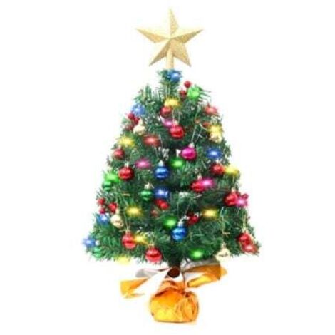 1 x mehrfarbiger künstlicher Mini-Weihnachtsbaum, Mini-Weihnachtsbaum mit LED-Lichterkette und Ornamenten, kleiner geschmückter Weihnachtsbaum, Weihnachtsdekoration für den Tisch, Weihnachtsdekoration
