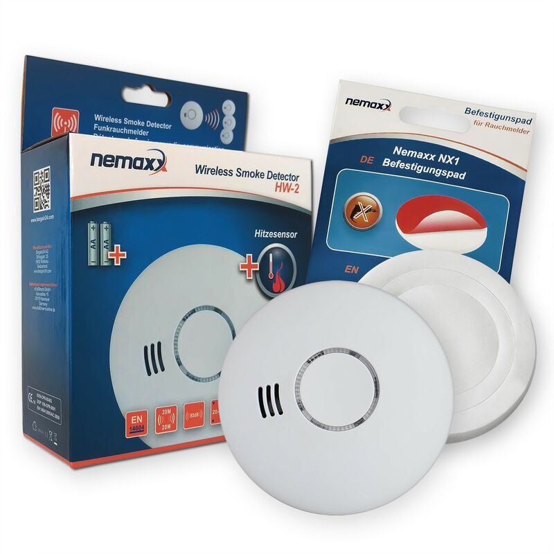 

1 x Nemaxx HW-2 detectores de humos sin hilos detectores de humo detectores de calor con sensor combinado de humos y térmico según la DIN EN 14604 +