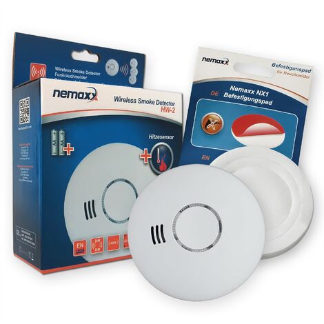 2X Detector de Humo Nemaxx Mini-FL2 Mini Detector de Fuego y Humo Detector con bater/ía de Litio de Acuerdo con la Norma DIN EN 14604 Nemaxx Pad de fijaci/ón Adhesiva Quickfix NX1