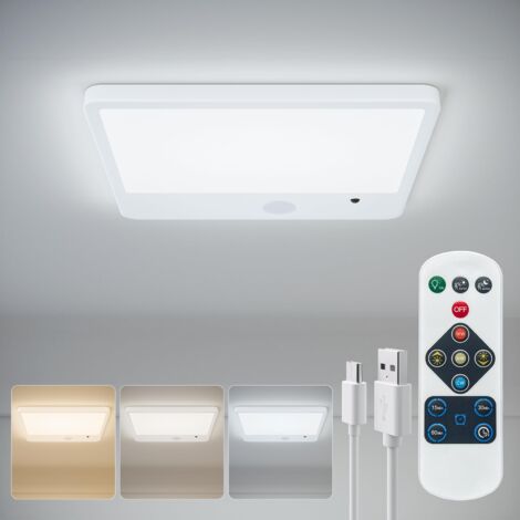 1 x Plafonnier à détecteur de mouvement avec télécommande, rechargeable 8000 mAh, plafonniers magnétiques sans fil, éclairage LED pour douche, escalier, cellier, couloir et porche