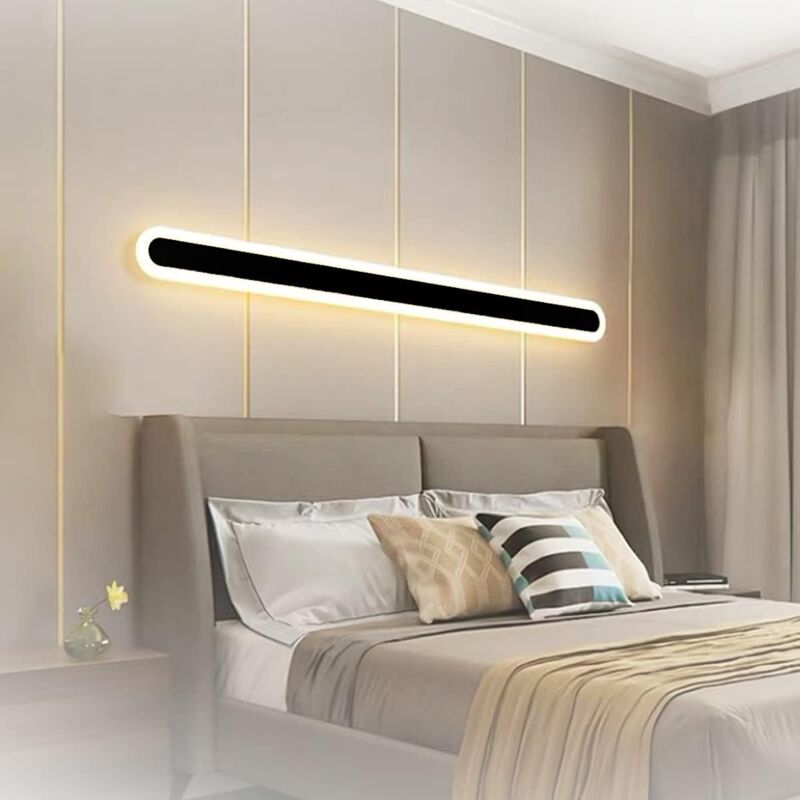 1 x Plafonnier mural d'intérieur 16W, lumière led longue de 40CM, éclairage mural design 3 couleurs, grande applique noire pour chambre à coucher