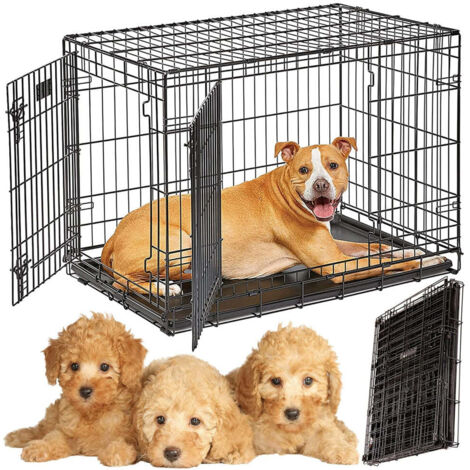 1 x Small (61x49x43cm) 2 Door Folding Dog/Puppy Cage Carrier With Plastic Tray