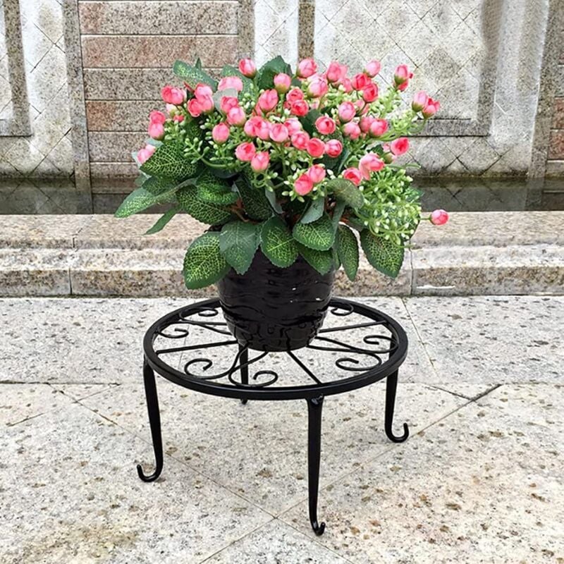 1 x support de plantes en fer forgé, support de pots de fleurs en fer forgé, décoration de balcon intérieur et extérieur, taille : 2412(LH)cm - noir