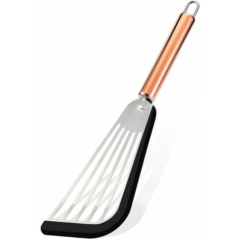 1 x ultraflexibler Pfannenwender aus Edelstahl mit Silikonoberseite, weicher Rand, geschlitzter Pfannenwender, goldener Griff (schwarz) – | 07634066243274 1 x ultraflexibler Pfannenwender aus Edelstahl mit Silikonoberseite, weicher Rand, geschlitzter Pfannenwender, goldener Griff (schwarz) – | 07634066243274