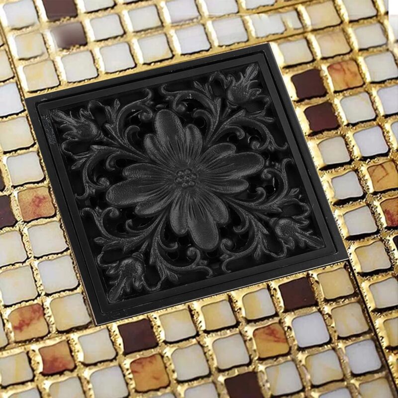 10 10 cm Tout Cuivre Drain de Sol de Salle de Bain Drain de Sol Invisibl-e Anti-Odeur Motif Vintage Couvercle de Drain de Sol pour Douche Cuisine