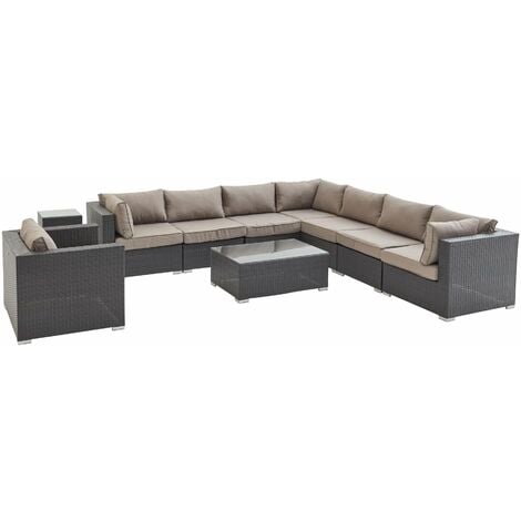 10-11 seater rattan garden sofa set – Venezia chocolate / ecru