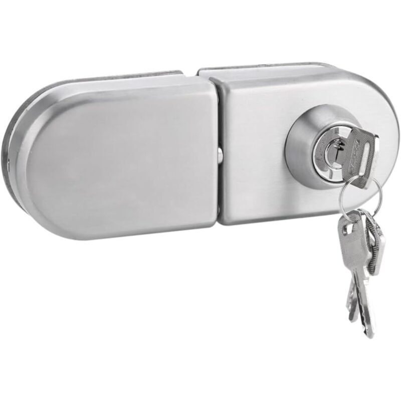 10-12mm Glass Door Lock, Stainless Steel Glass Display Case Lock with Keys for Hotel Bathroom, No Drilling Required