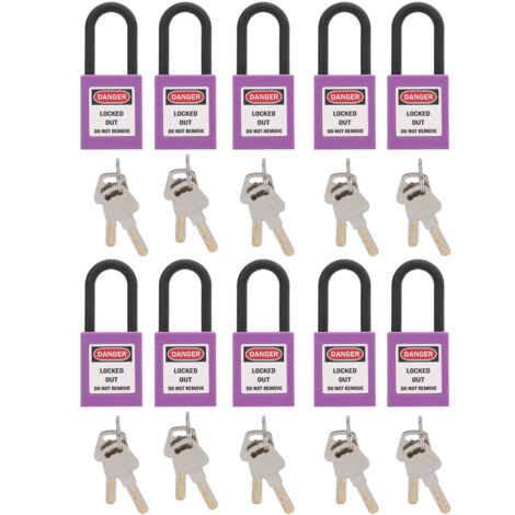 10 38mm Anti-Rutsch Isolierte Sicherheitsvorhängeschlösser für Baustellen, Fabriken und Krankenhäuser (Lila)