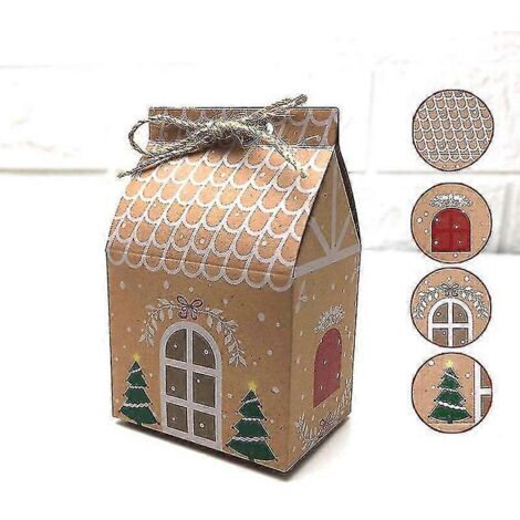 10/50/100 boîtes à bonbons kraft en forme de maison, avec cordons, pour Noël, pour les invités, les biscuits, la décoration de fête @bugu