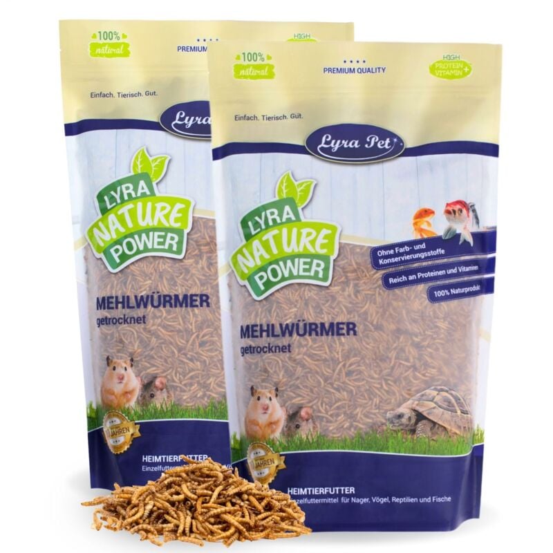 2 x 10 litres Lyra Pet® vers de farine séchés en sachet