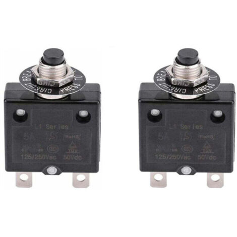 10-A-Leistungsschalter mit thermischer Rückstellung, 125–250 V AC / 50 V DC, Überlastschutz