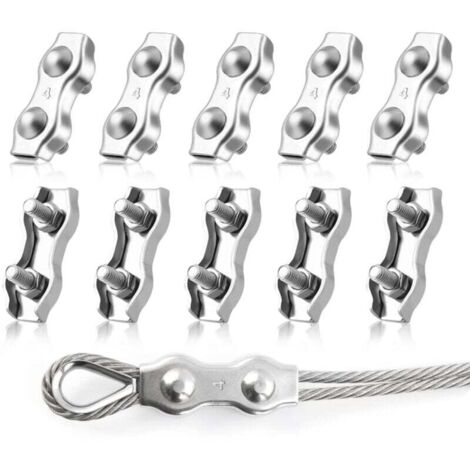 10 abrazaderas para cables dúplex M4, abrazaderas para cables de acero inoxidable 304, abrazaderas para cables dúplex para cables de acero, tendederos, para colgar velas de sombra, patios fijos