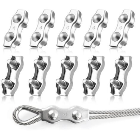 10 abrazaderas para cables dúplex M4, abrazaderas para cables de acero inoxidable 304, abrazaderas para cables dúplex para cables de acero, tendederos, para colgar velas de sombra, patios fijos