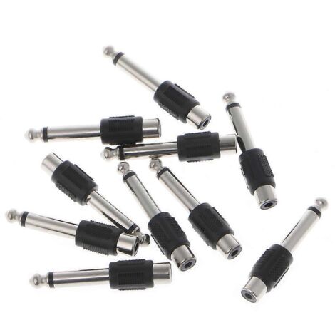 10 Adaptateurs RCA Femelle vers Jack 6.35mm 1/4" Mâne Mono - Connecteurs Audio