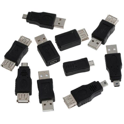 10 Adaptateurs USB Mâle vers Femelle Micro USB pour Chargeur Mini, Faciles à Utiliser