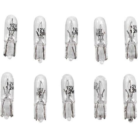10 ampollas T5, 1,2 W, 12 V, blanco cálido, iluminación de dispositivos para automóviles, lámpara halógena con base de cuña.
