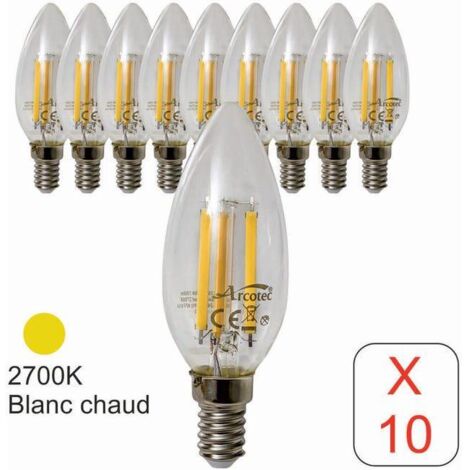 10 ampoules LED à filament flamme E14 6W 2700K, LED e14 à visser