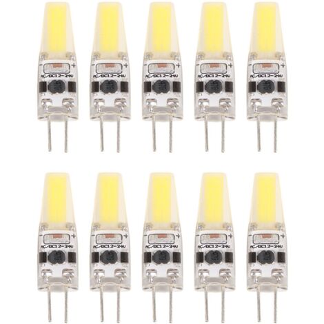 10 ampoules LED COB G4 AC/DC 12-24 V non gradables avec luminaires en silicone (blanc froid)