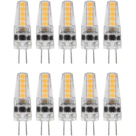 10 ampoules LED G4, 2W 3000K AC 12-24V, intensité variable pour lustres, plafonniers, lampes de table, blanc chaud.