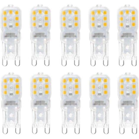 10 ampoules LED G9 de 3 W, équivalentes à des ampoules halogènes de 33 W, blanc chaud 3 000 K, non dimmables, angle de faisceau de 360 °
