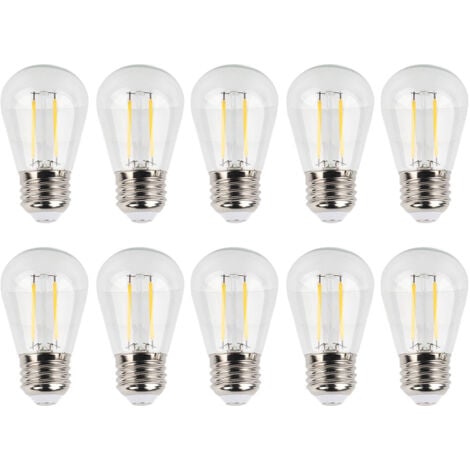 YOZHIQU 10 ampoules rétro S14 E27 180 lumens, ampoules LED à filament en verre transparent, 2 watts, 110 volts, lumière chaude