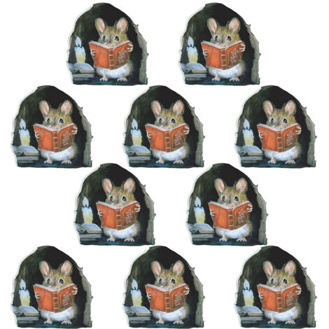 10 Autocollants Muraux Souris Lisant un Livre, Décalcomanies Vinyle Drôles pour Plinthes et Boîtes à Outils
