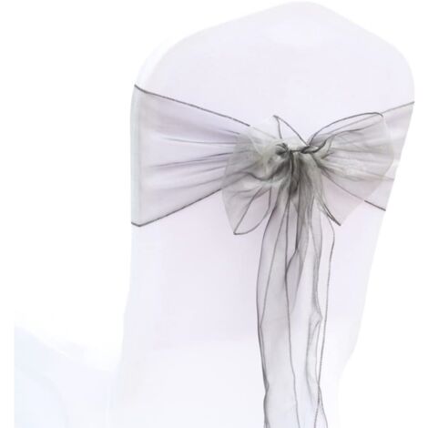 10 Bande de chaise en organza pour mariage, décoration de siège pour cérémonie nuptiale (Argent)