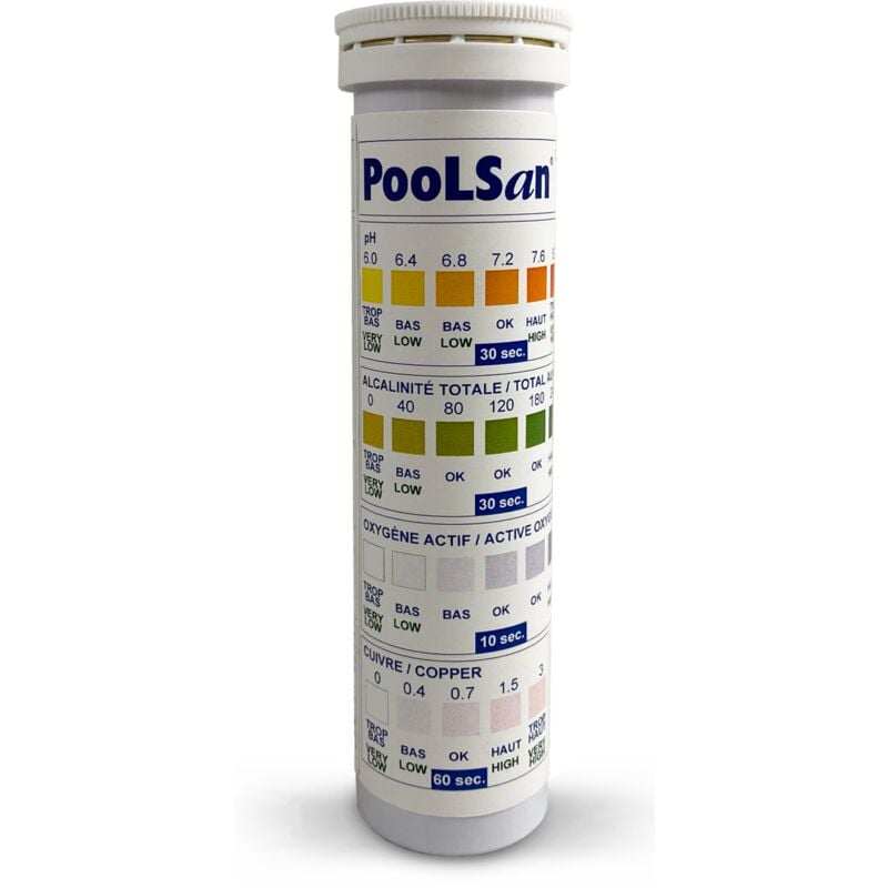 25 Bandelettes de tests pour piscine et Spa. Test aussi le taux de cuivre. bsi Poolsan 434