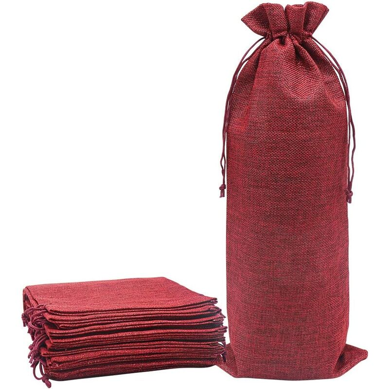 

10 bolsas de vino Bolsas de regalo de arpillera para botellas de vino con cordón (rojo)